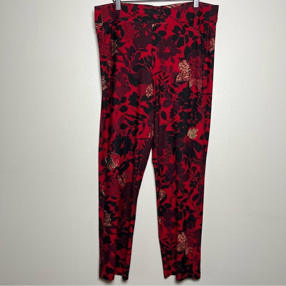 Chico's Travelers Women Pants 14 Wine Red‎ Floral Romantic Pull On 2.5 Regular - Picture 1 of 6
